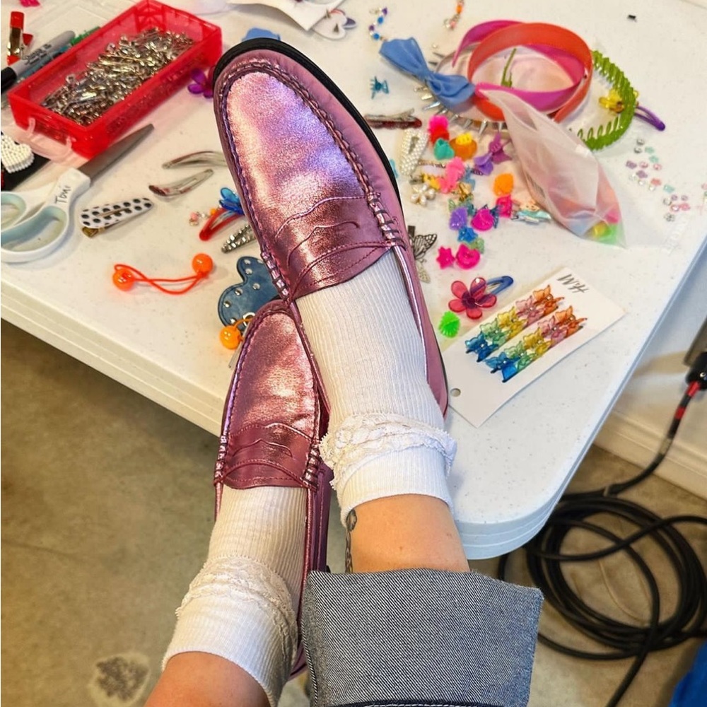 G.H.BASS Whitney Weejuns Penny Loafers in Metallic Pink